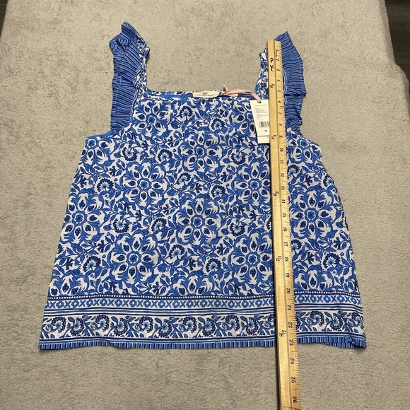 Vineyard Vines Top XL Flutter Sleeve Blue Printed Katama Blue Tile Floral NEW - Picture 5 of 8